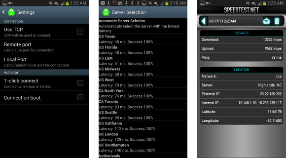 PIA Android speed test