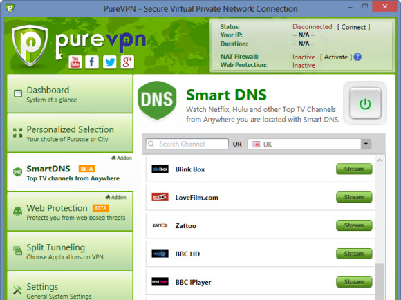 purevpn smart dns channels tv